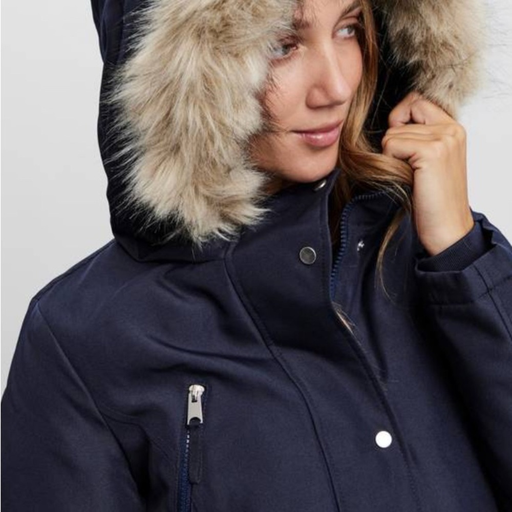 Vero Moda Women's Navy Hooded Jacket with Faux Fur Trim